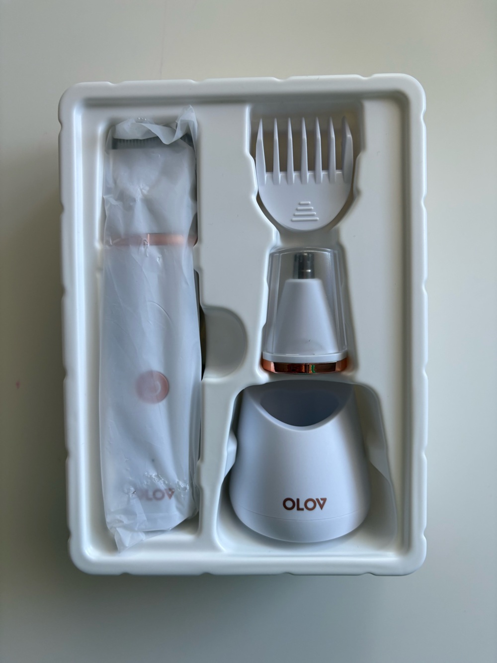 OLOV-White & Rose Gold Men's Electric Trimmer